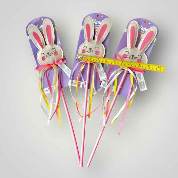 Plush Easter Bunny Rabbit Head Ribbon Stick Wand Hanging Decor New Set Of 3 - Picture 3 of 7